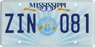 MS license plate ZIN081