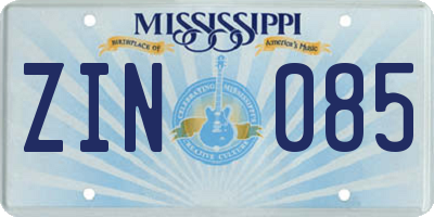 MS license plate ZIN085