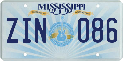 MS license plate ZIN086