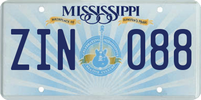 MS license plate ZIN088