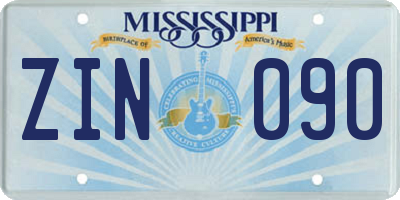MS license plate ZIN090