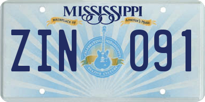 MS license plate ZIN091