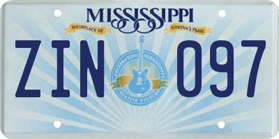 MS license plate ZIN097
