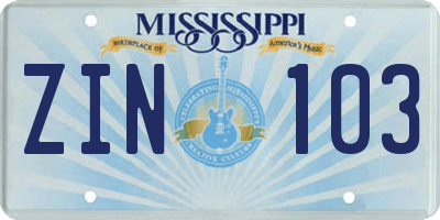 MS license plate ZIN103