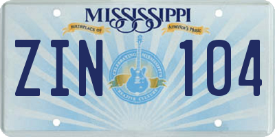 MS license plate ZIN104