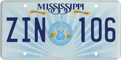 MS license plate ZIN106