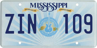 MS license plate ZIN109