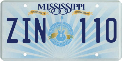 MS license plate ZIN110