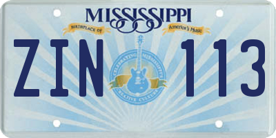 MS license plate ZIN113
