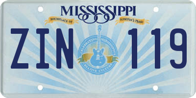 MS license plate ZIN119