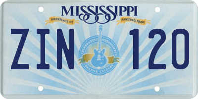 MS license plate ZIN120