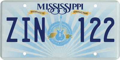 MS license plate ZIN122