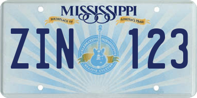 MS license plate ZIN123