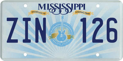 MS license plate ZIN126