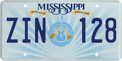 MS license plate ZIN128