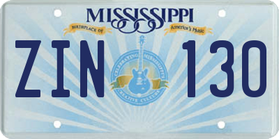 MS license plate ZIN130