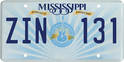MS license plate ZIN131