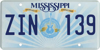 MS license plate ZIN139