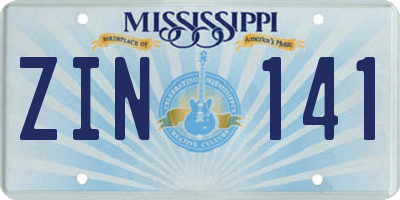 MS license plate ZIN141