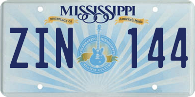 MS license plate ZIN144