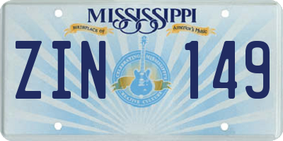 MS license plate ZIN149
