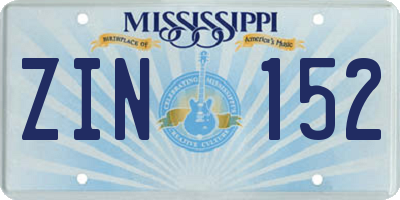 MS license plate ZIN152