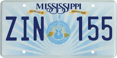 MS license plate ZIN155