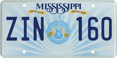 MS license plate ZIN160