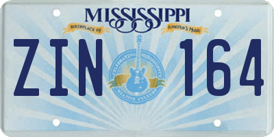 MS license plate ZIN164