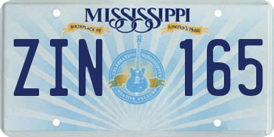 MS license plate ZIN165
