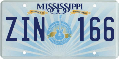 MS license plate ZIN166