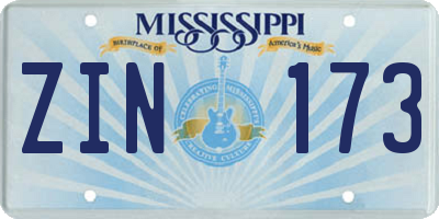 MS license plate ZIN173