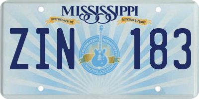 MS license plate ZIN183