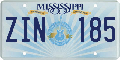 MS license plate ZIN185