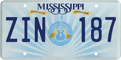 MS license plate ZIN187