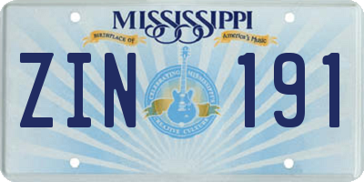 MS license plate ZIN191