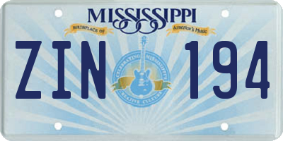MS license plate ZIN194