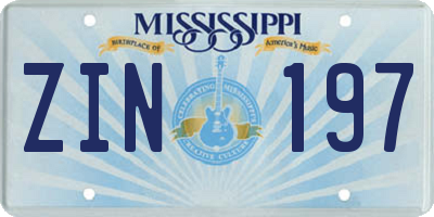 MS license plate ZIN197