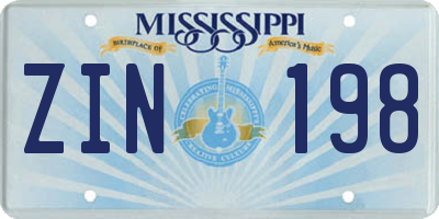 MS license plate ZIN198