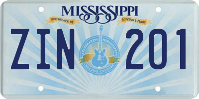 MS license plate ZIN201