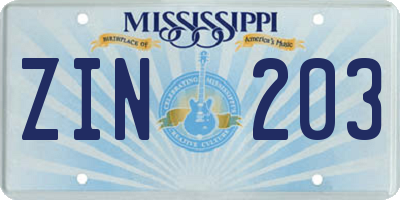 MS license plate ZIN203