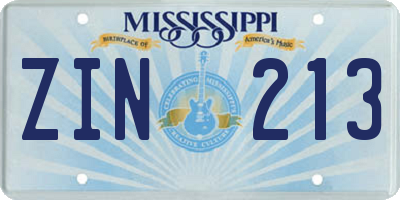 MS license plate ZIN213