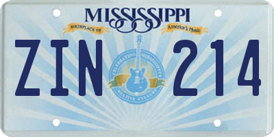 MS license plate ZIN214