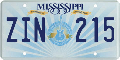 MS license plate ZIN215