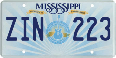 MS license plate ZIN223