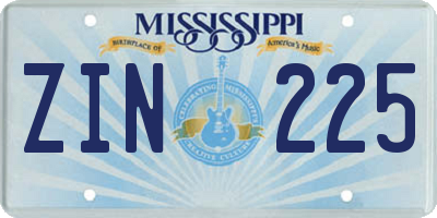 MS license plate ZIN225