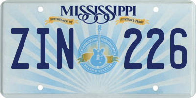 MS license plate ZIN226