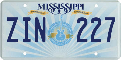 MS license plate ZIN227