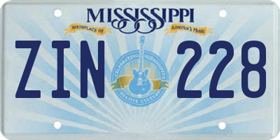 MS license plate ZIN228