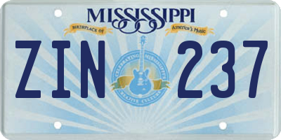 MS license plate ZIN237